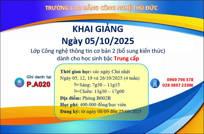 Khai giảng lớp Công nghệ thông tin cơ bản 2 dành cho học sinh bậc Trung cấp